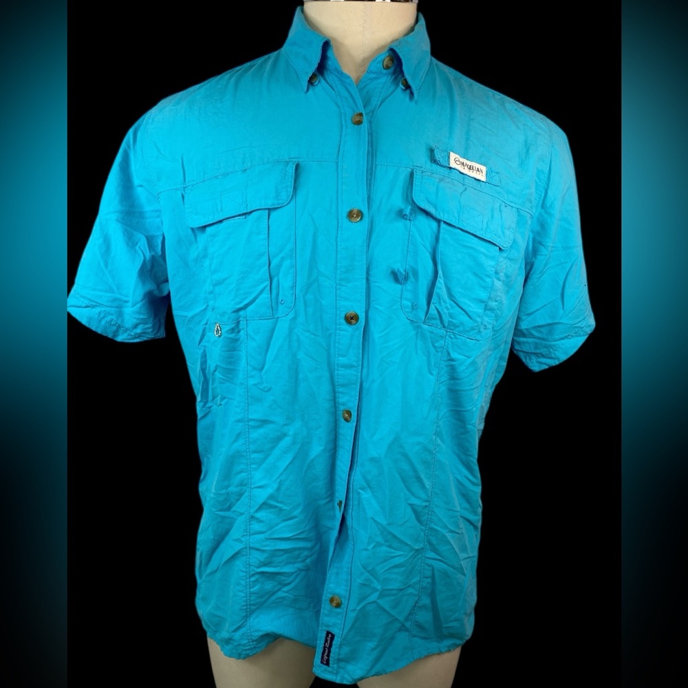 Magellan Outdoors Blue Casual SS Button Up Fishing Shirt Lightweight Men’s XXL